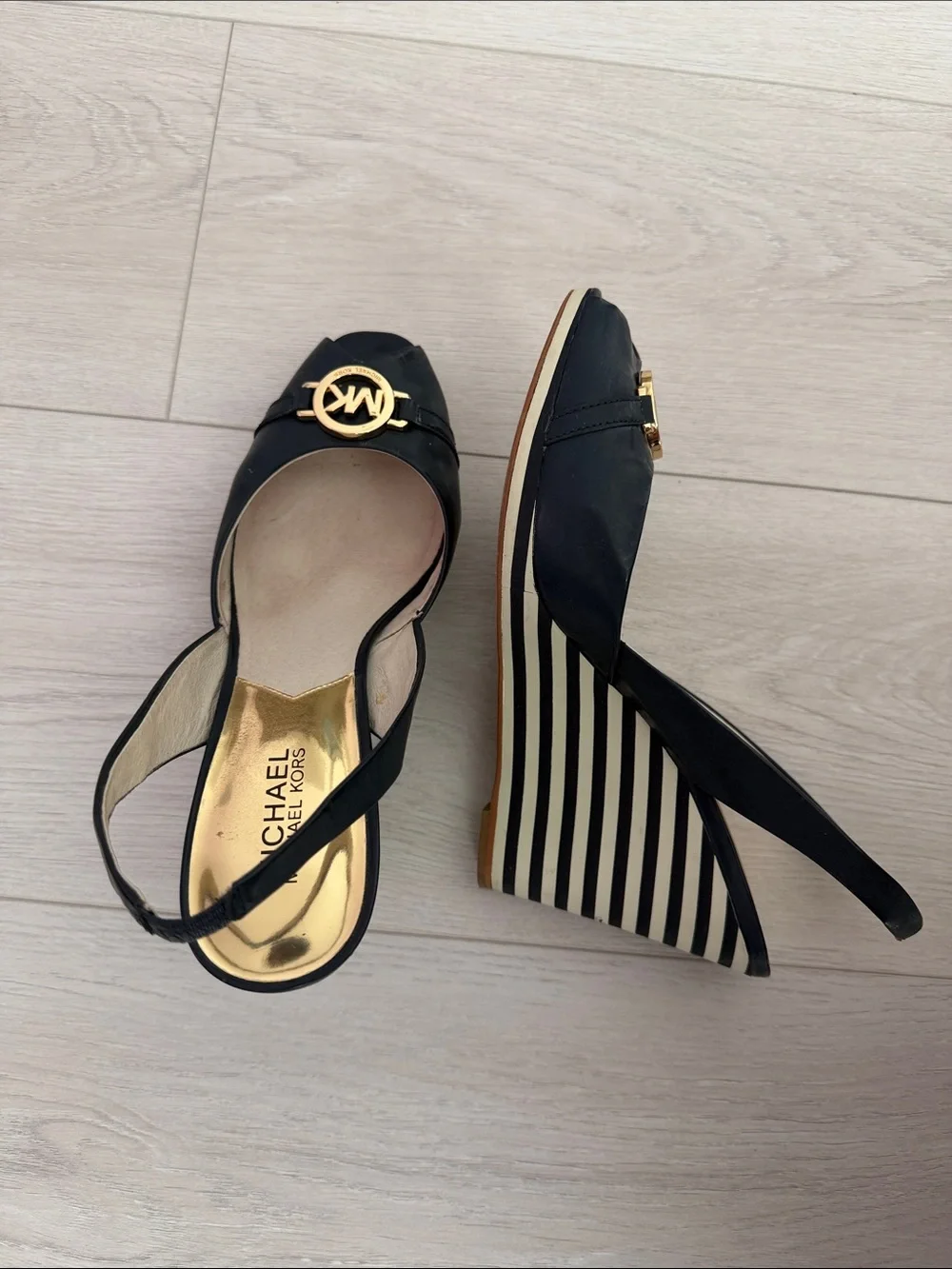 Michael Kors Navy “Rochelle” Patent Peep-Toe Wedge